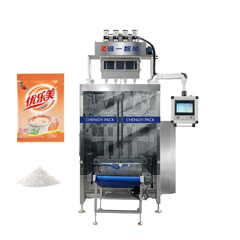 Machine d'emballage multi-voies &agrave; 3 c&ocirc;t&eacute;s pour poudre